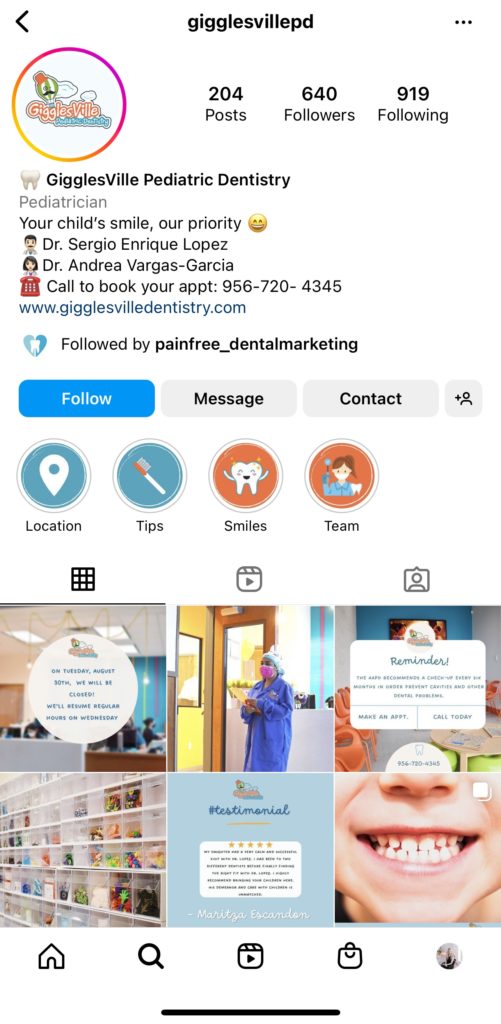 GigglesVille Pediatric Dentistry Instagram page