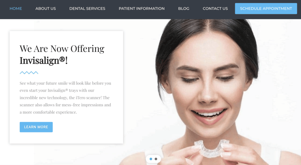 Screenshot of Invisalign section of Dr. Grantham's website