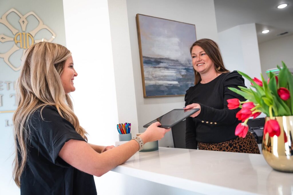 dental patient at the front desk