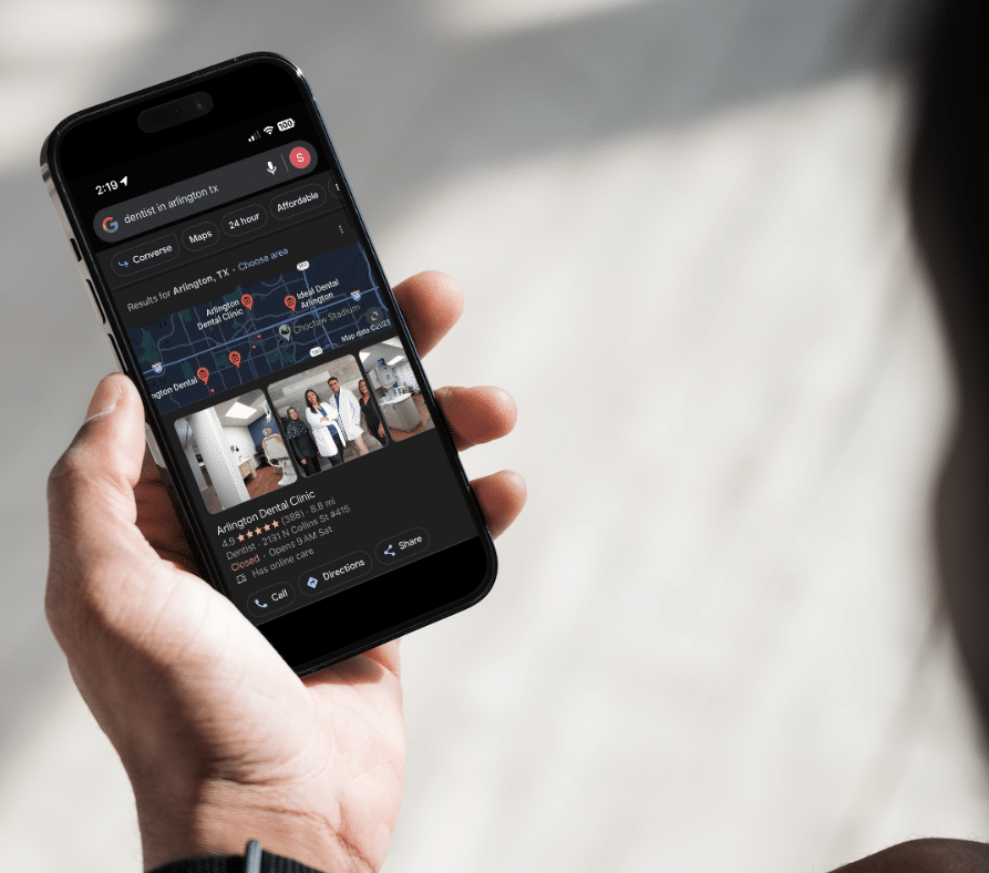 Local patient using their phone to search for dentist in their area